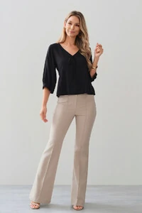 Blusa Manga 3/4 Punho Decote V Laço Recorte Busto