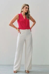 Camisa Regata Decote V Ombro Pregas Double Mini Botões Forrados