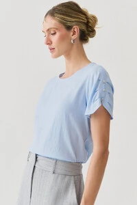 Blusa Manga Pregas Botões Brilho Triple