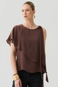 Blusa Assimétrica Dupla Transpassada Um Ombro Só Laço