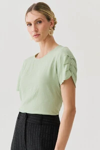 Blusa Manga Pregas Botões Brilho Triple