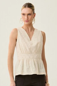 Regata de Laise de Algodão Acinturada Recorte Decote V