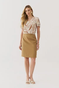 Blusa Folhagem Manga Dupla Decote V