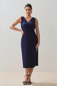Vestido Midi Regata Decote V Recorte