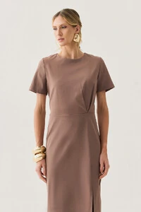 Vestido Midi Assimétrico Cintura Prega