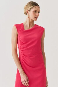 Vestido Midi Regata Decote Assimétrico Franzidos