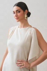 Vestido Regata Assimétrico Ombro Pregas Double Drapeado Gold