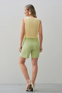 Shorts de Linho Botões Forrados Double