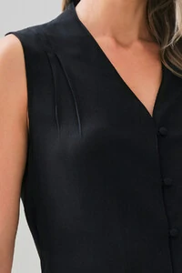 Camisa Regata Decote V Ombro Pregas Double Mini Botões Forrados