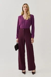 Camisa Manga Longa Punho Decote V Ombro Aba Mini Botões