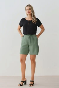 Blusa Manga Raglan Decote Gota Mini Botão Forrado