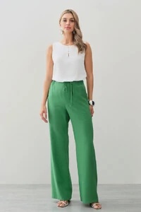 Calça Reta Cintura Elástico Laço Fino