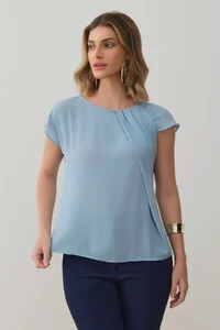 Blusa Assimétrica Manga Morcego Faixa Drapeada