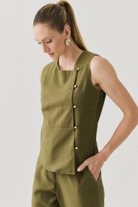 Conjunto de Camisa Regata Assimétrica Pence Mini Botões Gold