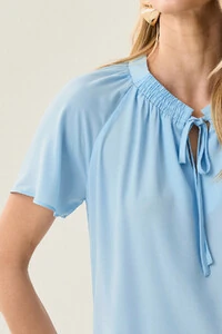 Blusa Manga Raglan Decote Lastex Laço