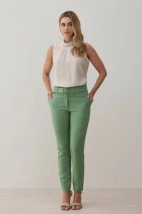 Calça Cigarrete Double Cinto Fivela Forrada Ilhós