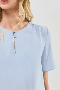 Blusa Decote Gota Gold Pérola Double Ombro Franzidos