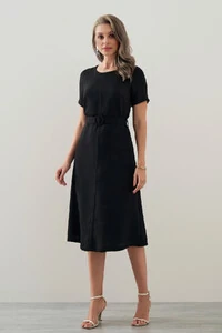 Vestido Midi Cinto Fivela Forrada