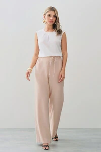 Calça Reta Cintura Elástico Laço Fino