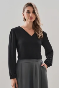 BLUSA MANGA LONGA ELÁSTICO DECOTE V