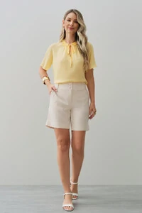Blusa Manga Reglan Gola Babadinho Decote V Laço
