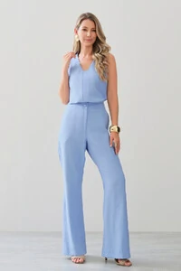 Conjunto de Blusa Regata Decote V Recortes e Calça Flare Botão Forrado