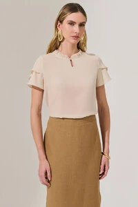 Blusa Manga Dupla Mini Gola Franzida Botão