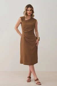 Vestido Midi Regata Decote Assimétrico Franzidos