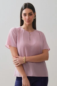 Blusa Decote Gota Gold Pérola Double Ombro Franzidos