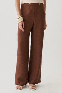 Pantalona Slim Risca de Giz Botões Gold