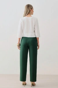 Blusa Crop Manga 3/4 Decote V Cintura Pregas Double