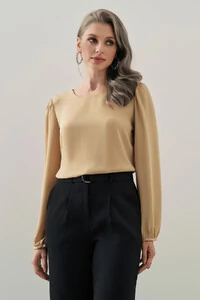 Blusa Manga Longa Ombro Recortes Double