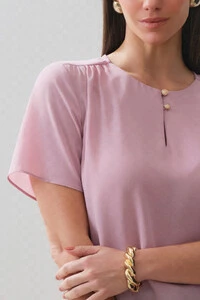 Blusa Decote Gota Gold Pérola Double Ombro Franzidos