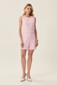 Conjunto de Linho de Blusa Regata Ombro Pregas e Shorts