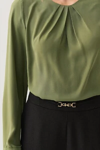 Blusa Manga Longa Punho Decote Pregas