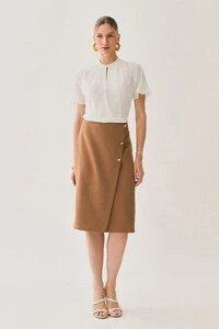 Saia Midi Transpassada de Alfaiataria Gold Triple