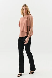 Blusa Assimétrica Dupla Transpassada Um Ombro Só Laço