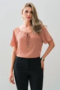 Blusa Manga Raglan Decote Canoa Laço Puxante Ponteira Gold