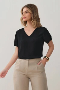 Blusa Dupla Manga Transpassada Abertura Decote V