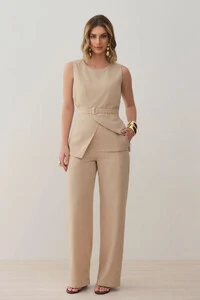 Conjunto de Colete Transpassado Cinto Gold e Calça Pantalona Slim