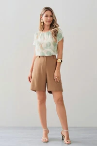 Blusa Abstrata Manga Morcego Ombro Pregas Double