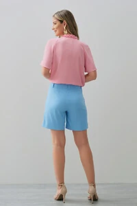 Blusa Manga Reglan Gola Babadinho Decote V Laço