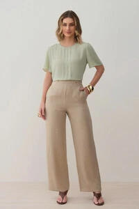 Pantalona Slim Risca de Giz Botões Gold