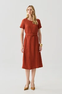 Vestido Midi Cinto Fivela Forrada