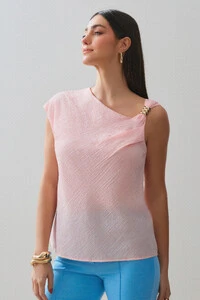 Blusa Assimétrica Alça Gold Pregas