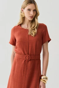 Vestido Midi Cinto Fivela Forrada