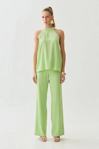 Conjunto de Blusa Regata Frente Única Faixa e Pantalona Nervura