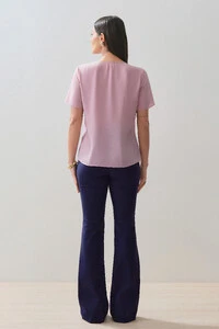 Blusa Decote Gota Gold Pérola Double Ombro Franzidos