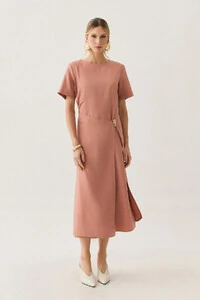 Vestido Midi de Alfaiataria Assimétrico Transpassado Pregas Gold