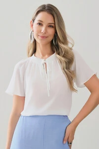 Blusa Manga Raglan Decote Lastex Laço